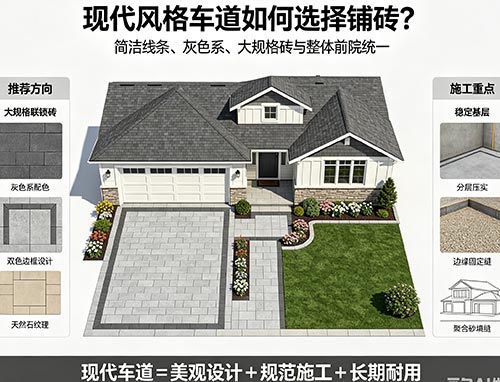 现代风格车道铺砖推荐｜打造简约大气、高端耐看的住宅外观