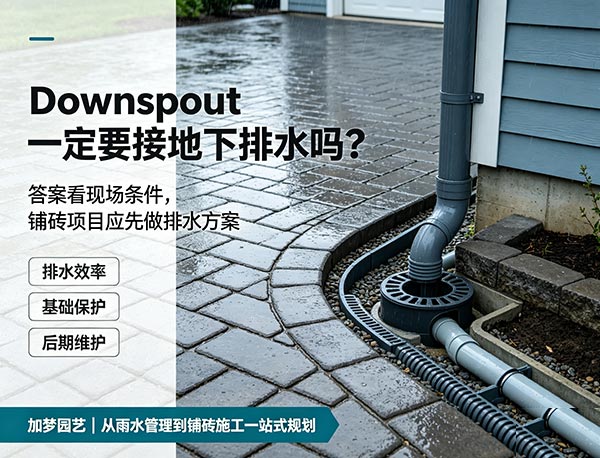 Downspout 一定要接地下排水吗?车道铺砖与庭院排水设计全解析(图1) Downspout 一定要接地下排水吗?车道铺砖与庭院排水设计全解析(图1)