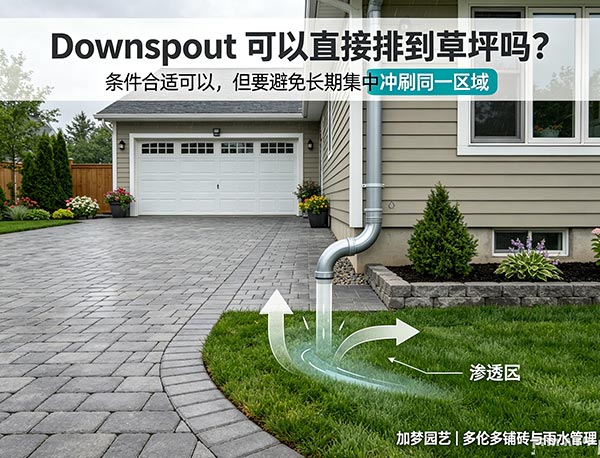 Downspout 可以直接排到草坪吗?庭院排水设计与正确安装指南(图1) Downspout 可以直接排到草坪吗?庭院排水设计与正确安装指南(图1)