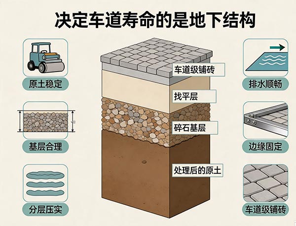 车道施工时业主最应该关注什么？从原土到排水全面了解铺砖车道施工质量(图1)