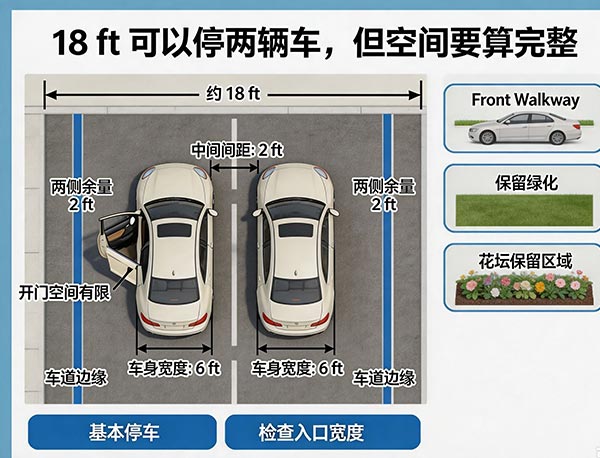 18 英尺的双车道够用吗?两车并排停车空间与尺寸解析(图1) 18 英尺的双车道够用吗?两车并排停车空间与尺寸解析(图1)