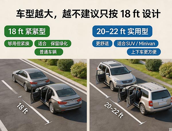 双车道20英尺够不够?20英尺宽车道停车空间与设计指南(图1) 双车道20英尺够不够?20英尺宽车道停车空间与设计指南(图1)