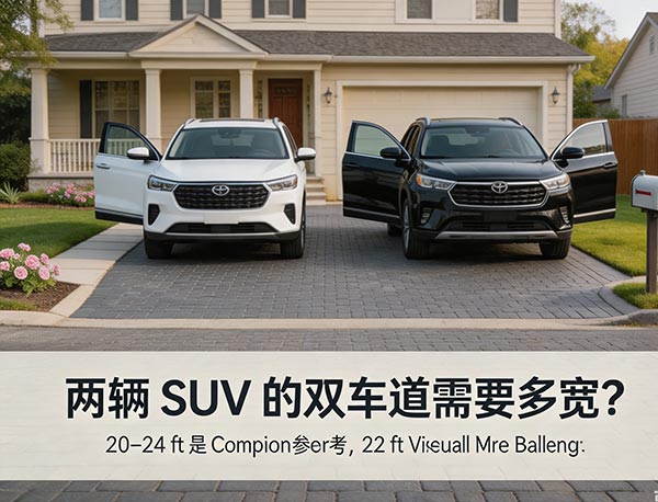 两辆 SUV 的双车道需要多宽?SUV 车道尺寸与停车空间设计指南(图1) 两辆 SUV 的双车道需要多宽?SUV 车道尺寸与停车空间设计指南(图1)