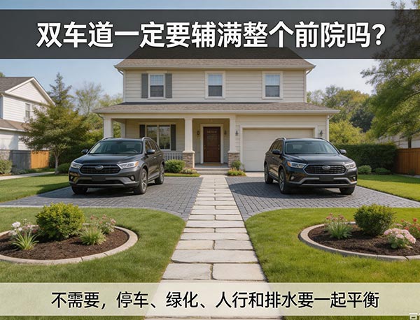 双车道一定要铺满整个前院吗?车道与前院景观如何合理规划(图1) 双车道一定要铺满整个前院吗?车道与前院景观如何合理规划(图1)