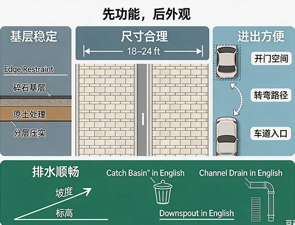 双车道设计最重要的是什么?尺寸、排水与基层施工完整指南(图1) 双车道设计最重要的是什么?尺寸、排水与基层施工完整指南(图1)