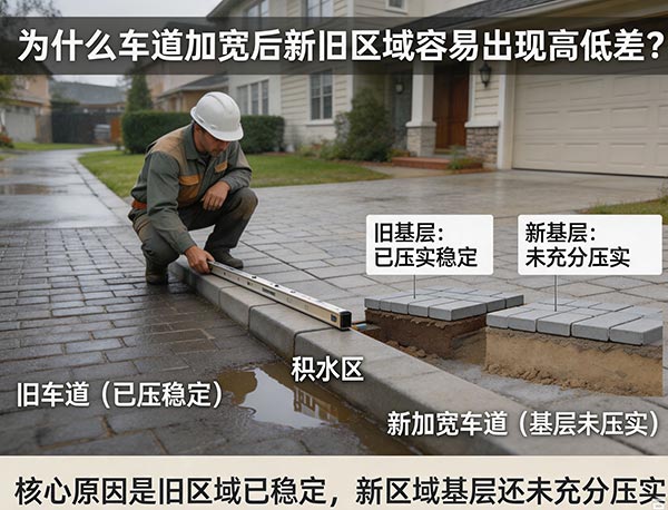为什么车道加宽后新旧区域容易出现高低差?新旧铺砖衔接施工指南(图1) 为什么车道加宽后新旧区域容易出现高低差?新旧铺砖衔接施工指南(图1)