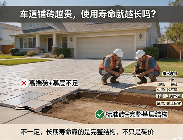车道铺砖越贵,使用寿命就越长吗?材料价格与施工质量哪个更重要?(图1) 车道铺砖越贵,使用寿命就越长吗?材料价格与施工质量哪个更重要?(图1)
