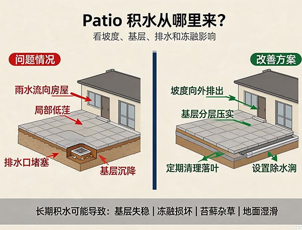 Patio 会积水吗？后院铺砖为什么会出现积水？