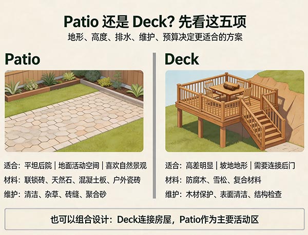 如何选择适合自己的后院方案？Patio、Deck 还是综合设计？
