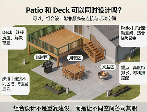 Patio 和 Deck 可以同时设计吗？组合式后院设计越来越受欢迎