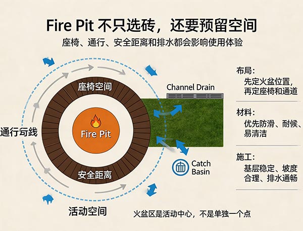 Fire Pit 周围适合铺什么砖？后院火盆区铺装材料选择指南(图1)