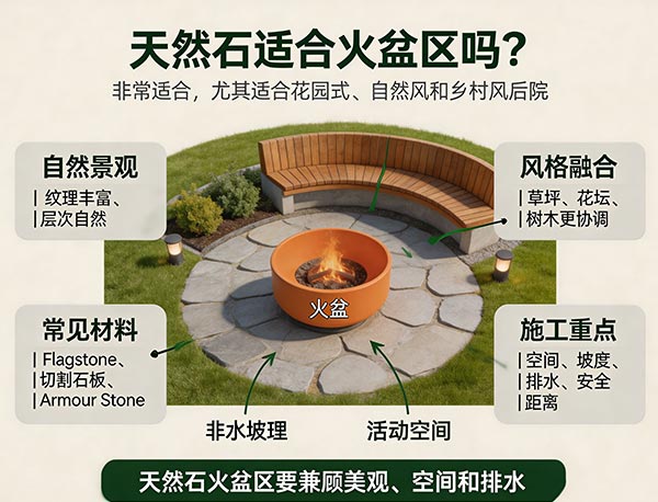 天然石适合火盆区吗?为什么越来越多的家庭选择天然石打造 Fire Pit?(图1) 天然石适合火盆区吗?为什么越来越多的家庭选择天然石打造 Fire Pit?(图1)