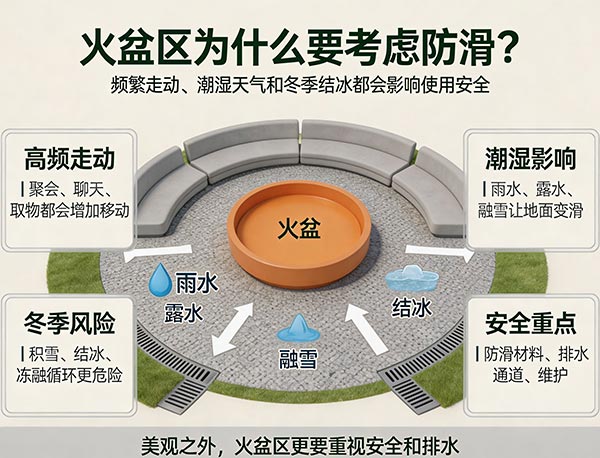 火盆区为什么要考虑防滑?后院 Fire Pit 设计不能忽视的安全问题(图1) 火盆区为什么要考虑防滑?后院 Fire Pit 设计不能忽视的安全问题(图1)