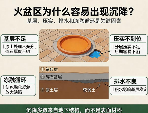 火盆区为什么容易出现沉降?后院 Fire Pit 地面下沉的常见原因解析(图1) 火盆区为什么容易出现沉降?后院 Fire Pit 地面下沉的常见原因解析(图1)