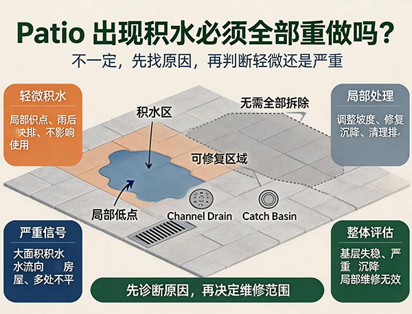 Patio 出现积水必须全部重做吗？后院