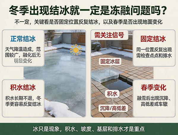冬季出现结冰就一定是冻融问题吗？如何判断 Patio 和车道是否存在隐患(图1)