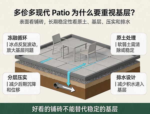 多伦多现代 Patio 为什么要重视基层？冻融环境下的庭院铺装施工指南(图1)