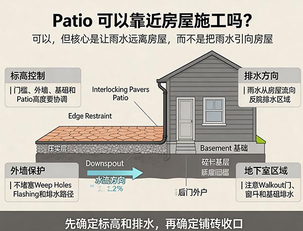 Patio 可以靠近房屋施工吗?房屋周边铺砖需要注意什么?(图1) Patio 可以靠近房屋施工吗?房屋周边铺砖需要注意什么?(图1)