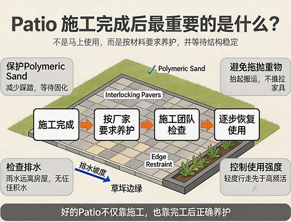Patio 施工完成后最重要的是什么?新铺 Patio 养护与使用指南(图1) Patio 施工完成后最重要的是什么?新铺 Patio 养护与使用指南(图1)