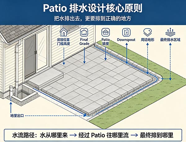 Patio 应该向房屋方向还是远离房屋方向排水?Patio 坡度与排水设计指南(图1) Patio 应该向房屋方向还是远离房屋方向排水?Patio 坡度与排水设计指南(图1)