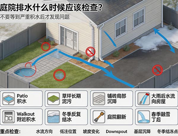 庭院排水什么时候应该检查?多伦多 Patio、草坪与铺砖排水检查指南(图1) 庭院排水什么时候应该检查?多伦多 Patio、草坪与铺砖排水检查指南(图1)