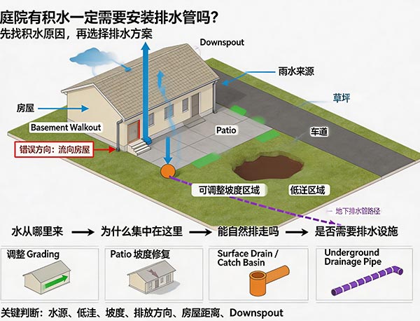 庭院有积水一定需要安装排水管吗?多伦多庭院积水解决方法指南(图1) 庭院有积水一定需要安装排水管吗?多伦多庭院积水解决方法指南(图1)