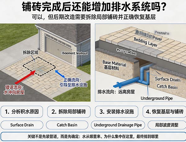 铺砖完成后还能增加排水系统吗？Patio 与 Interlocking 后期排水改造指南