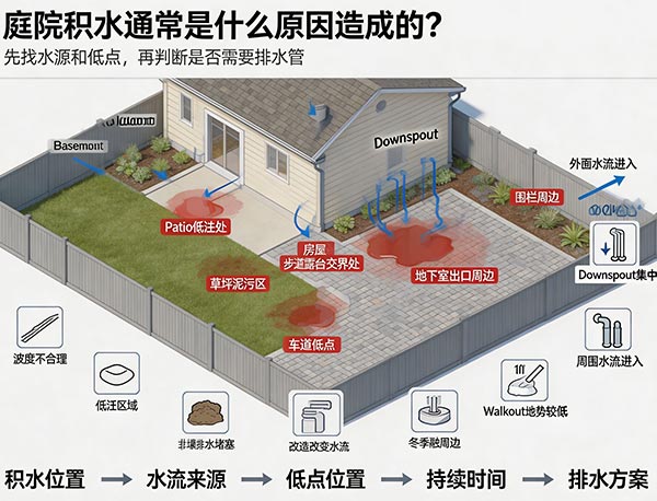 庭院积水通常是什么原因造成的?Patio、草坪与铺砖积水原因分析(图1) 庭院积水通常是什么原因造成的?Patio、草坪与铺砖积水原因分析(图1)