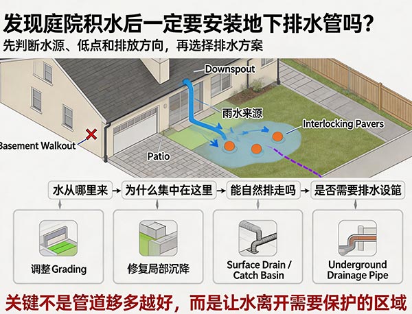 发现庭院积水后一定要安装地下排水管吗?多伦多庭院排水解决方案指南(图1) 发现庭院积水后一定要安装地下排水管吗?多伦多庭院排水解决方案指南(图1)