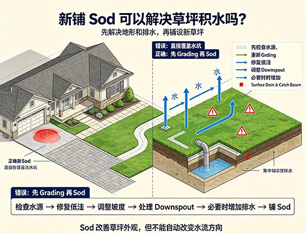 新铺 Sod 可以解决草坪积水吗?多伦多草坪积水、Grading 与排水问题分析(图1) 新铺 Sod 可以解决草坪积水吗?多伦多草坪积水、Grading 与排水问题分析(图1)
