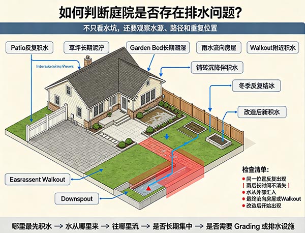 如何判断庭院是否存在排水问题？多伦多庭院积水与 Drainage 检查指南(图1)