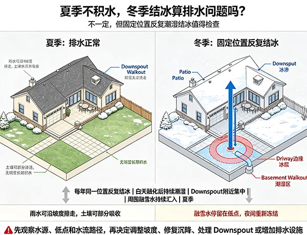 夏季不积水，冬季结冰算排水问题吗？多伦多庭院冬季结冰原因分析(图1)