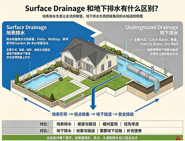 Surface Drainage 和地下排水有什么区别?庭院排水系统完整解析(图1) Surface Drainage 和地下排水有什么区别?庭院排水系统完整解析(图1)