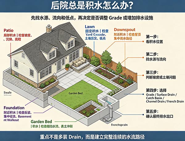 后院总是积水怎么办?常见原因与庭院排水解决方法|Toronto Backyard Drainage(图1) 后院总是积水怎么办?常见原因与庭院排水解决方法|Toronto Backyard Drainage(图1)