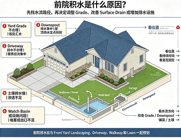 前院积水是什么原因?6个常见原因与 Yard Drainage 解决方法(图1) 前院积水是什么原因?6个常见原因与 Yard Drainage 解决方法(图1)