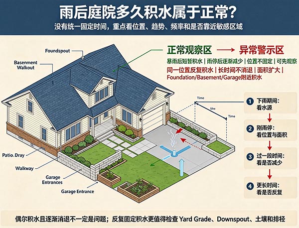 雨后庭院多久积水属于正常?如何判断 Yard Drainage 是否存在问题(图1) 雨后庭院多久积水属于正常?如何判断 Yard Drainage 是否存在问题(图1)