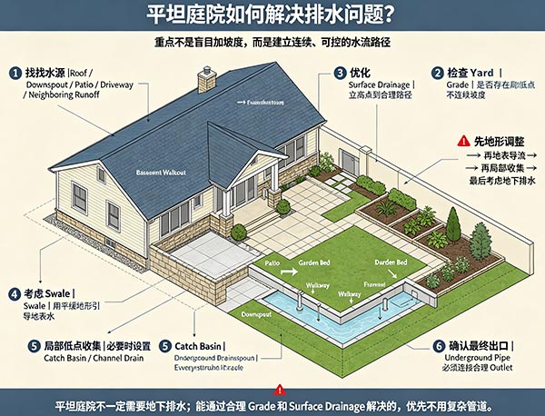 平坦庭院如何解决排水问题?Yard Grade 与 Yard Drainage 设计指南(图1) 平坦庭院如何解决排水问题?Yard Grade 与 Yard Drainage 设计指南(图1)