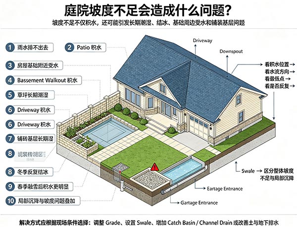 庭院坡度不足会造成什么问题？多伦多住宅排水指南(图1)