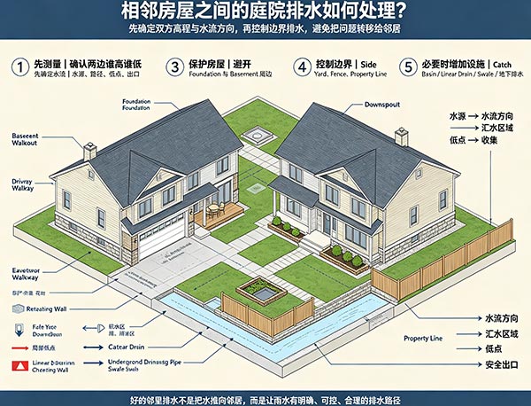 相邻房屋之间的庭院排水如何处理?多伦多住宅排水设计指南(图1) 相邻房屋之间的庭院排水如何处理?多伦多住宅排水设计指南(图1)