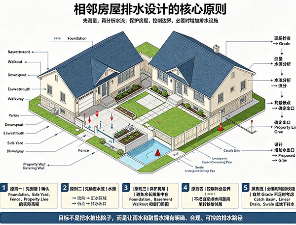 相邻房屋排水设计的核心原则|多伦多住宅庭院Grade与排水指南(图1) 相邻房屋排水设计的核心原则|多伦多住宅庭院Grade与排水指南(图1)