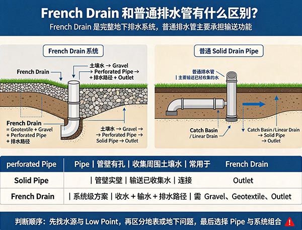 French Drain 和普通排水管有什么区别?|法式排水系统详解(图1) French Drain 和普通排水管有什么区别?|法式排水系统详解(图1)