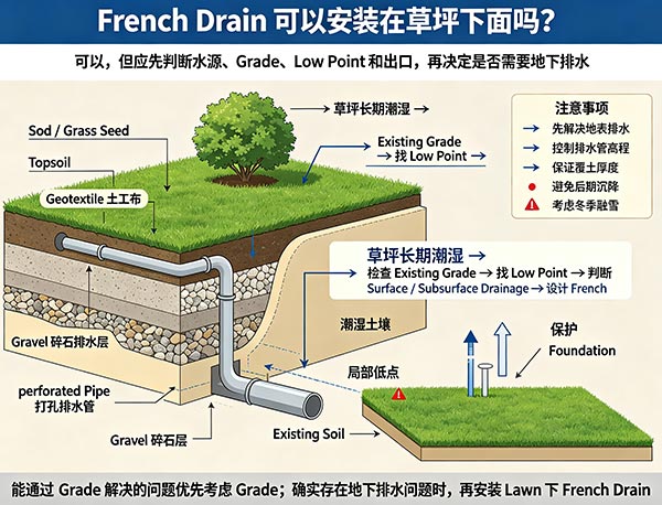 French Drain 可以安装在草坪下面吗?|多伦多 Lawn 地下排水指南(图1) French Drain 可以安装在草坪下面吗?|多伦多 Lawn 地下排水指南(图1)