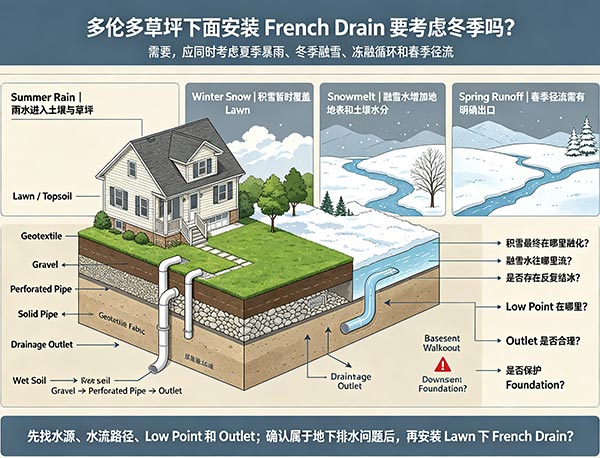 多伦多草坪下面安装 French Drain 要考虑冬季吗?|Lawn 地下排水设计(图1) 多伦多草坪下面安装 French Drain 要考虑冬季吗?|Lawn 地下排水设计(图1)