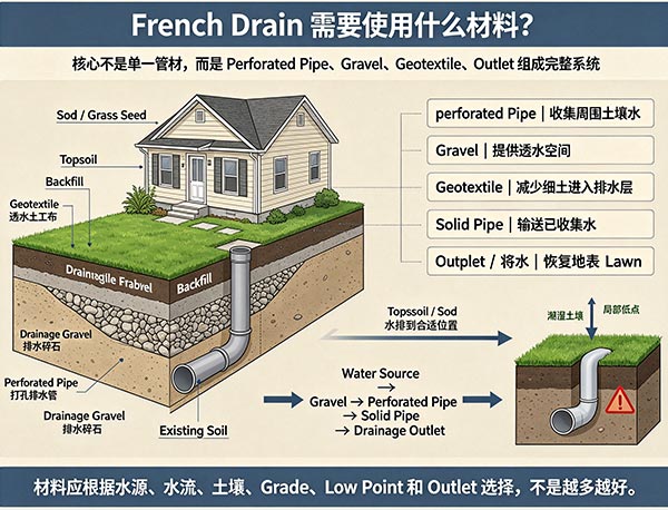 French Drain 需要使用什么材料?|多伦多庭院法式排水材料指南(图1) French Drain 需要使用什么材料?|多伦多庭院法式排水材料指南(图1)