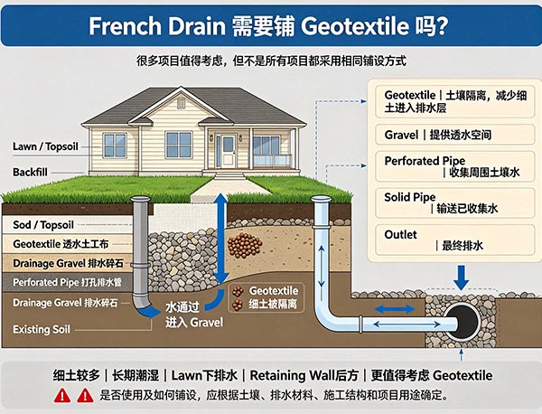 French Drain 需要铺 Geotextile 吗?|多伦多法式排水土工布指南(图1) French Drain 需要铺 Geotextile 吗?|多伦多法式排水土工布指南(图1)