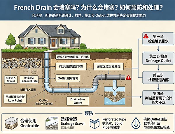 French Drain 会堵塞吗?常见原因、堵塞症状及预防方法|多伦多庭院排水(图1) French Drain 会堵塞吗?常见原因、堵塞症状及预防方法|多伦多庭院排水(图1)