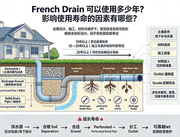 French Drain 可以使用多少年?影响法式排水寿命的关键因素|多伦多庭院排水(图1) French Drain 可以使用多少年?影响法式排水寿命的关键因素|多伦多庭院排水(图1)