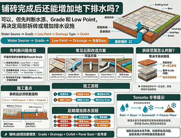 铺砖完成后还能增加地下排水吗?Patio 与 Driveway 排水改造指南(图1) 铺砖完成后还能增加地下排水吗?Patio 与 Driveway 排水改造指南(图1)