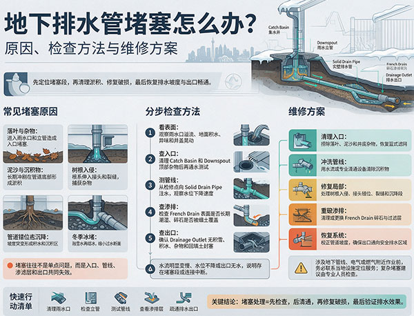 地下排水管堵塞怎么办?判断原因、检查方法与维修方案(图1) 地下排水管堵塞怎么办?判断原因、检查方法与维修方案(图1)