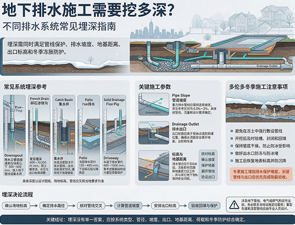 地下排水施工需要挖多深?不同排水系统的埋深与施工考虑(图1) 地下排水施工需要挖多深?不同排水系统的埋深与施工考虑(图1)